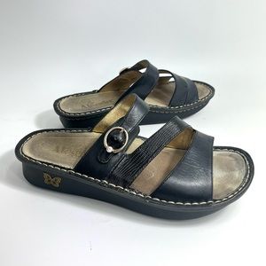 Alegria Colette Black Leather Wedge Strappy Sandals Comfort US 9 EU 40